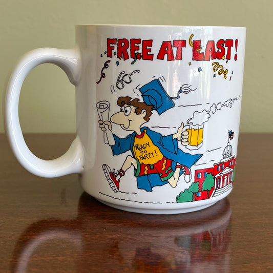 Vintage Free At Last Cartoon Graduation Mug