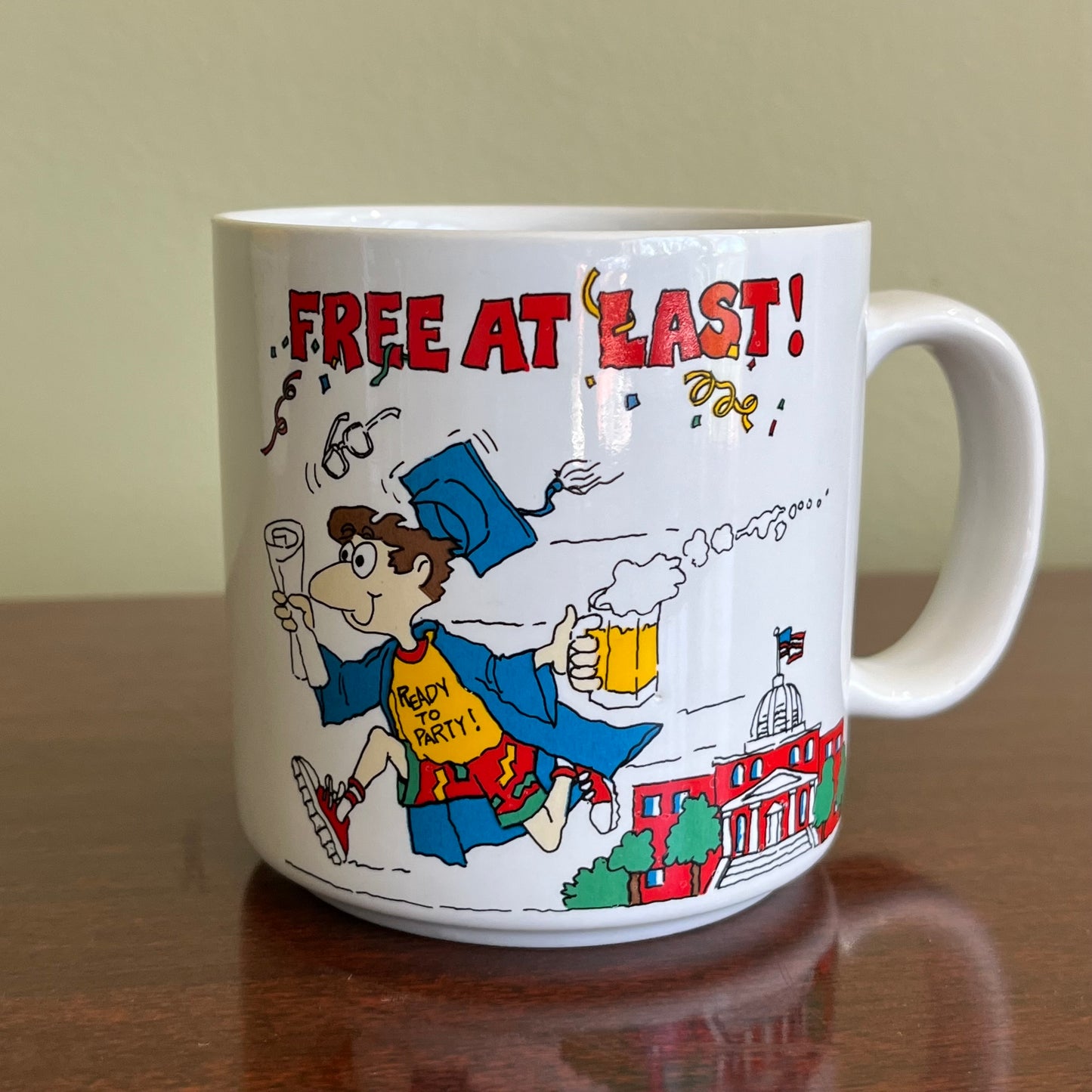 Vintage Free At Last Cartoon Graduation Mug